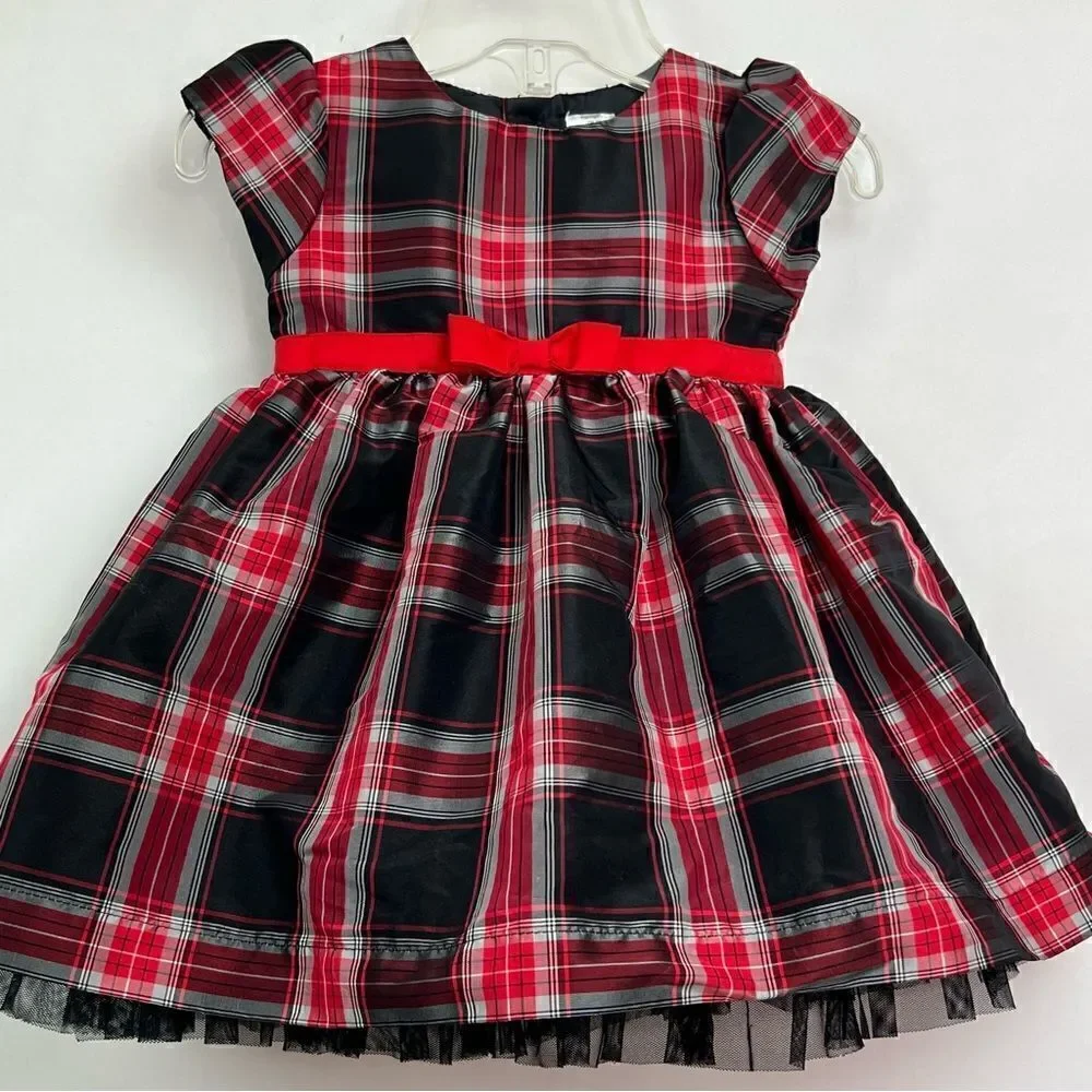Carter’s black and red tartan taffeta holiday dress with red bow
